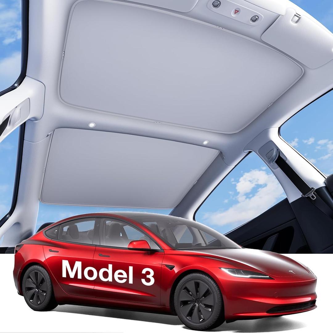 Wigoo Tesla Model 3 Sunshade Roof [Never Sag, Nano Ice-Crystal Coatings] 3-Gen Heat Insulation Glass Roof Sun Shade, Accessories for Tesla Model 3 2021~2025 Highland, Interior Gray (Model 3 2021-2025, Gray)