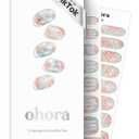 ohora Semi Cured Gel Nail Strips (N Newtro no.1) - White, Metallic, Works with Any UV/LED Lamps, Salon-Quality, Long Lasting, Easy to Apply & Remove - Includes 2 Prep Pads, Nail File & Wooden Stick