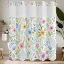 No Hook Shower Curtain with Snap in Fabric Liner Set, Waterproof & Washable, Boho Colorful Plant Floral Shower Curtains for Bathroom, Farmhouse Rustic Flower Bathroom Curtain, House Gift, 71x74 inch
