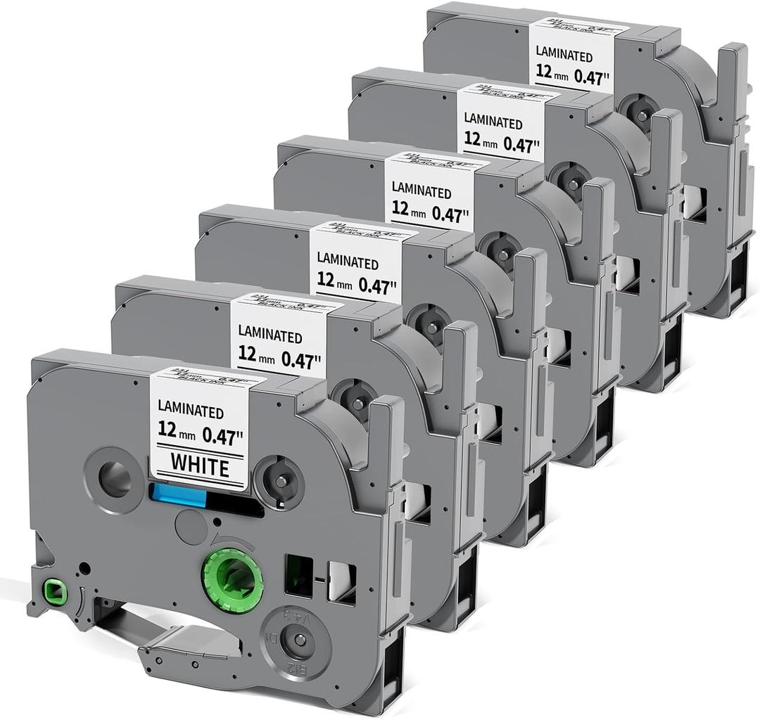 Labelife TZe TZ Tape 12mm 0.47 Laminated White, TZe-231 TZe231 Replacement for Brother P Touch Label Maker Tape Refills, Compatible with Brother PT-D210 D220 H110 D400 D410 D610BT, 12mm x 8m, 6-Pack (Black on White)