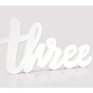 3rd Birthday Decorations Three Sign for Third Birth Day Table Centerpieces White Letter Wooden Photo Booth Props for 3 Year Old Birthday Party Decorations Supplies(12.6x6.3inch)