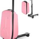 iubest Luggage Carry On Scooter Suitcase for Kids Age 4-15, Detachable & Foldable 4 in 1 Suitcase, Multifunctional Ride On Travel Trolley Scooter Combo-Pink