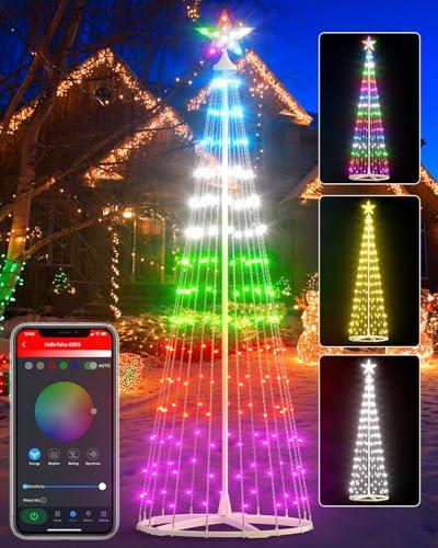 Avatar Controls 8FT Smart Outdoor Christmas Cone Tree, DIY Prelit Color Changing LED Christmas Tree Chasing Light Show App Remote Control, Music Timer Waterproof Large String Lights for Yard Decor