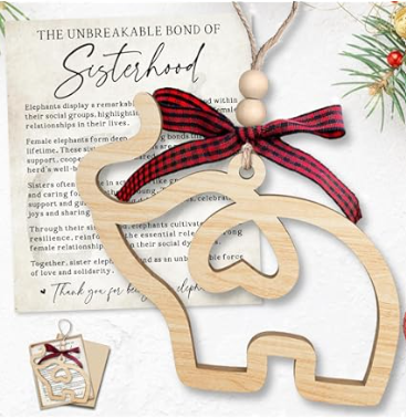 Thyle 24 Sets Friendship Elephant Ornaments Wooden Christmas Friendship Ornament with Story Cards Sisterhood Elephant Gifts for Women Tribe with Gift Bags for Xmas Friends Birthday Gifts(Vintage)