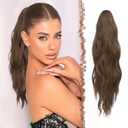 FESHFEN Ponytail Extensions, Long Claw Clip in Ponytail Hairpiece Synthetic Pony Tails Hair Piece Natural Wavy Hairpieces for Women, Golden Brown 20 inch