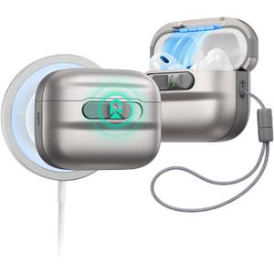 ESR for AirPods Pro 3 Case (2025), Compatible with AirPods Pro 3 (USB-C Cable), MagSafe Ready, Magnetic Lid Lock, Full Drop Protection Cover with Lanyard, Titanium