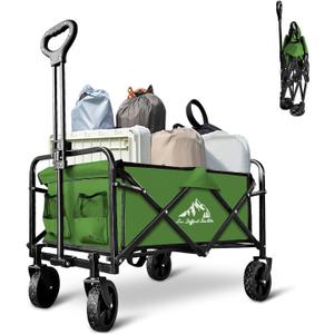 Collapsible Foldable Wagon, Beach Cart Large Capacity, Heavy Duty Folding Wagon Portable, for Outdoor Sports, Shopping, Camping, Green