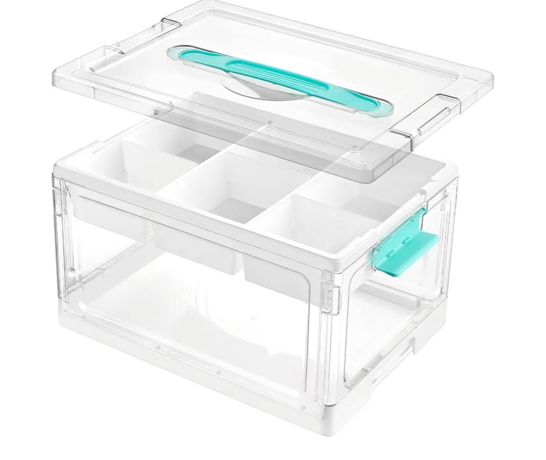 Vtopmart 24 QT Clear Plastic Craft Organizers and Storage Box with Removable Trays and Dividers,Art Supply Organizers and Storage,Ideal Containers for coloring Books,Craft Supplies,1 Pack