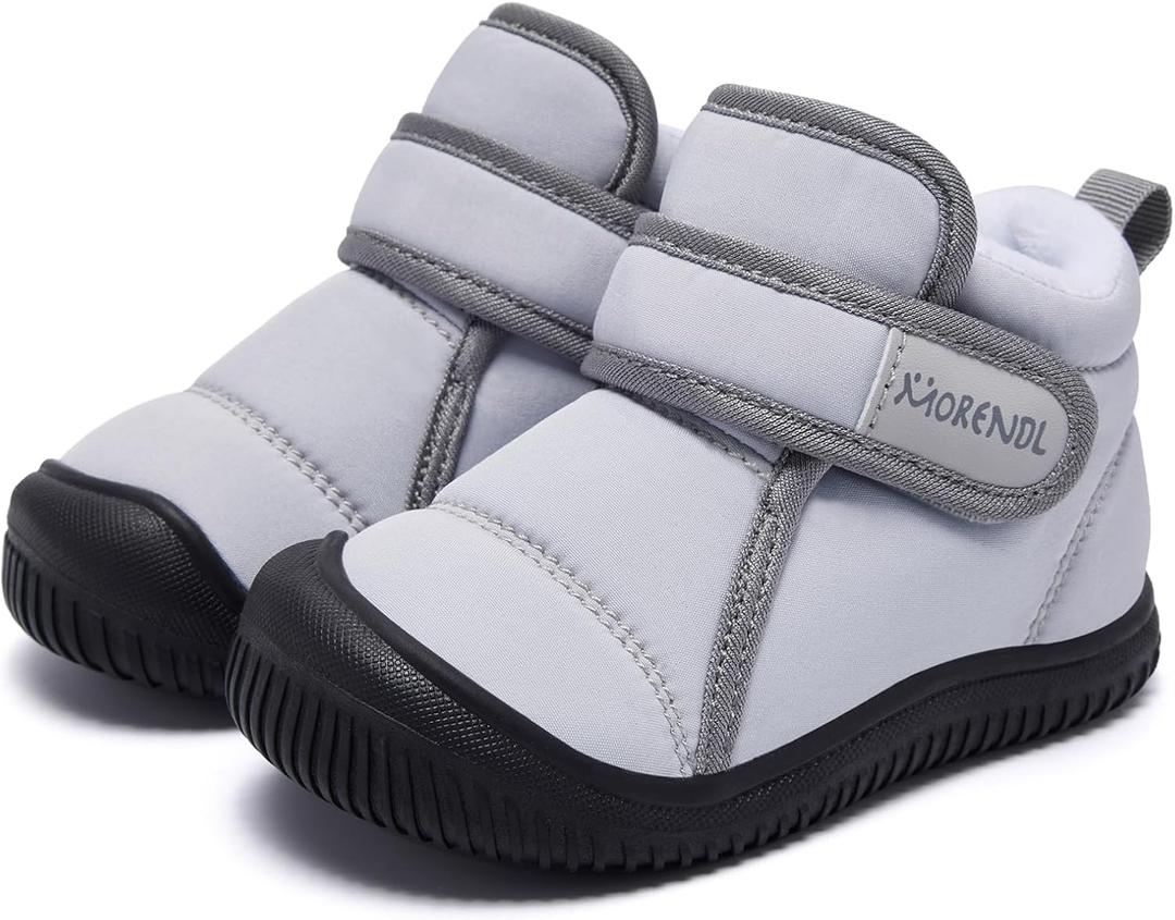 MORENDL Toddler Snow Boots Baby Booties Infant Winter Shoes First Walking Shoes (Grey Black)