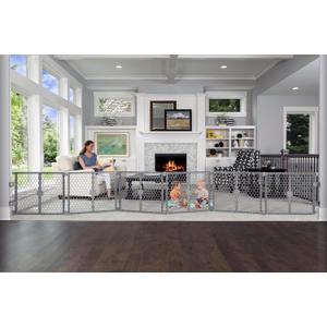 Regalo Safety 192" Super Wide Baby Gate & Play Yard, 2-in-1 Adjustable Playpen for Babies, Toddlers & Pets, Includes Wall Mount Kit, Plastic, Gray
