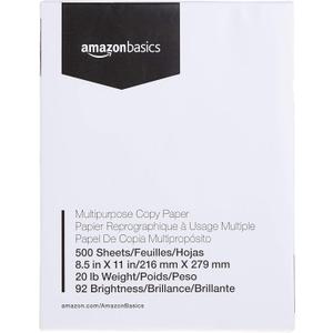 Amazon Basics Multipurpose Copy Printer Paper, 8.5 x 11 inches, 20 lb, 1 Ream, 500 Sheets, 92 Bright, White
