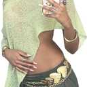 Women Sheer Poncho Top Lightweight Knit Crochet Shrug Bolero Mesh Batwing Sleeve Sweater Cover Up Beachwear (One Size)