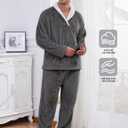 Arssm Mens Fluffy Pajamas Set 2 Piece Fleece Pjs Loose Plush Winter Warm Cozy Loungewear Sleepwear (Gray, M)