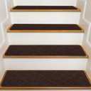 15 x KOOTETA Stair Treads for Wooden Steps Indoor, 15 Pack 8" X 30" Non Slip Carpet Stair Treads with Reusable Adhesive for Kids Elders and Dogs, Surface Polyester TPR Backing Stair Rugs, Brown