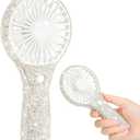 Mudder Rhinestone Handheld Fan Crystal Bling Mini Personal Fan Glitter Bedazzled Portable USB Rechargeable & Battery Operated for Girls Women Outdoor Travel Indoor Makeup Office(White, Not Foldable)