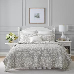 Laura Ashley - Twin Quilt Set, Reversible Cotton Bedding with Matching Sham, Home Decor for All Seasons (Rowland Grey, Twin) (Gray)