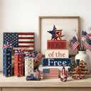 Vercraft 11 Pcs 4th of July Table Decorations Set Patriotic Tiered Tray Decor Retro Red White Blue Wood Block American Flag Decor for 250th Anniversary Independence Day Home Office Shelf