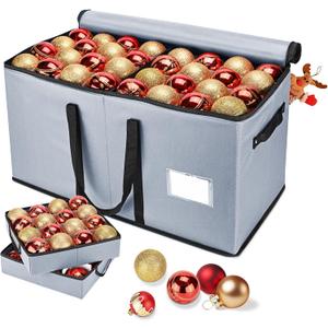 Christmas Ornament Storage Box, Ornament Storage Organizer Fits 128 of 3 inch Ornament Balls, 8 Removable Tray Ornaments Storage Containers with Dividers to Store Xmas Holiday Decor(Grey)