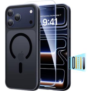 3 in 1 Magnetic Shockproof for iPhone 17 Pro Case, [Fit for MagSafe] [TOP Military Protection] 1X Screen Protector+1X Wrist Strap, Camera Control Cover for iPhone 17 Pro Translucent Black