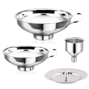 Canning Funnel with Strainer, Food Grade Funnel for Kitchen Use, Metal Large & Small Wide Mouth Funnels for Mason Jars, Stainless Steel & Dishwasher Safe