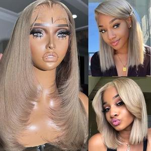 Smavida 13X4 Ash Blonde Bob Wig Human Hair for Women 100% Unprocessed Ash Blonde HD Transparent Glueless Bob Lace Front Wigs Pre Plucked with Baby Hair Blunt Cut