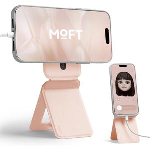 MOFT Phone Stand, Magnetic Phone Tripod Stand Stain-Resistant MOVAS Leather & Angle Adjustment & Strong Magnets Tripod for iPhone 16/15/14/13/12 (Included Metal Ring)-Peach Pink (without Card Slot)