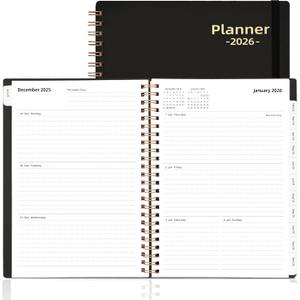 Daily Planner 2026, 2026 Planner Weekly and Monthly, Jan 2026-Dec 2026, 6.2" x 8.4", Agenda Day Planner with Tabs & Pocket, 100GSM Thick Paper, Black