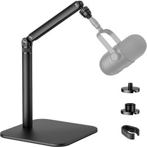 POLESTO Desktop Microphone Stand, Adjustable Mounting Arm with Multiple Threads for Blue Yeti, Fifine, HyperX and More Mics, Webcams, Cameras Ideal for Recording, Podcasting, Streaming,Foldable Arm Stand