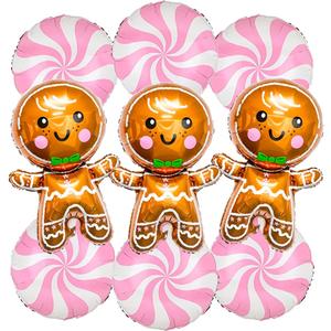 2 x 9 Pcs Christmas Balloons Gingerbread Balloons Pink Candy Cane Balloon for Holiday Birthday Baby Shower Christmas Gingerbread Party Decorations