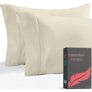 Ashton Sheets Luxury Egyptian Cotton King Pillow Cases Set of 2 - High Thread Count King Pillowcases, Ultra Soft, Sateen Weave Cooling Pillowcase, Extra Long Staple Hotel Quality Pillow Cover - Ivory