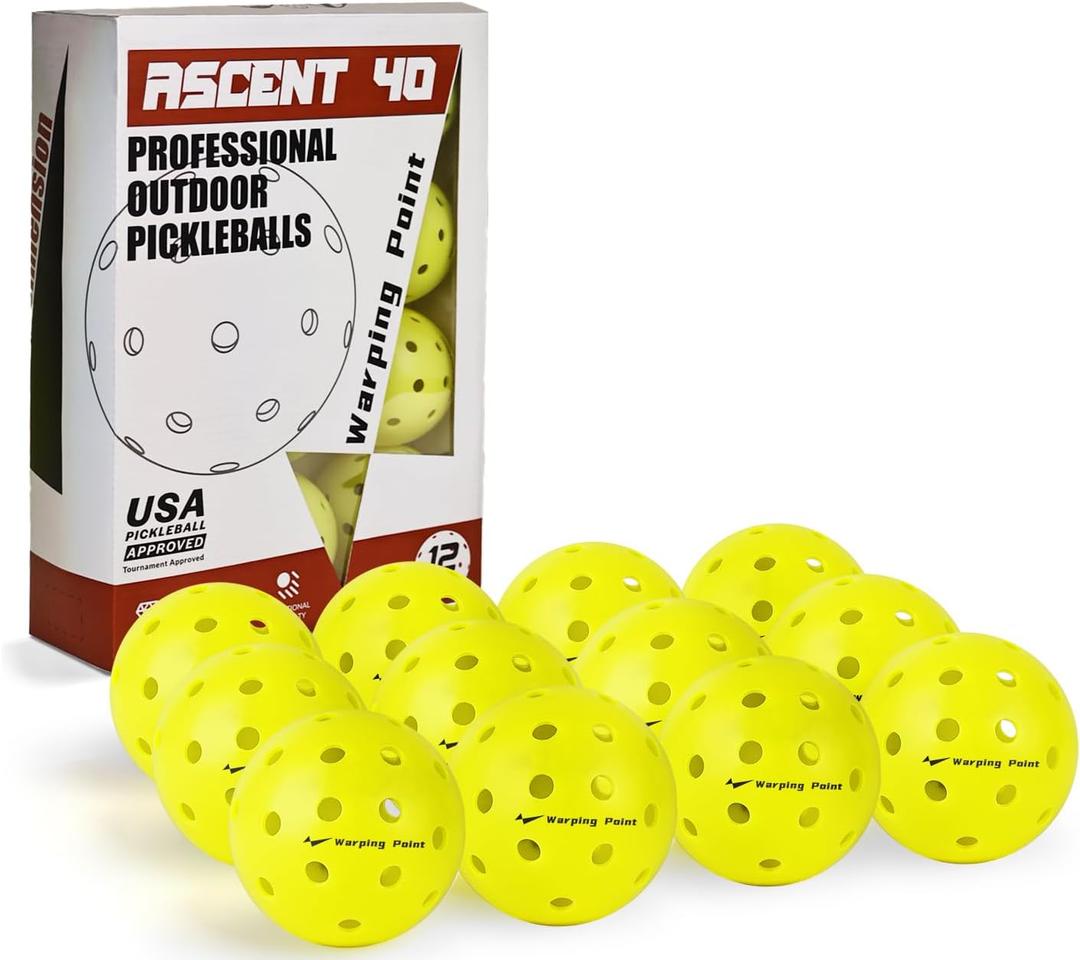 Warping Point Outdoor Pickleball Balls USAPA Approved | 4 Pack, 12 Pack | 40 Holes Competition Pickle Balls for Tournament Play | Crack Resistant Pickleball for Beginner Intermediate Pro Player