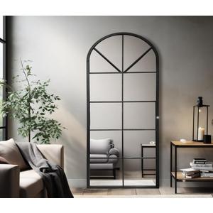 Full Length & Floor Mirror 71" x 32" Window/Wall Decorative Mirrors, Aluminium Framed Window Pane Mirror, Arched Top Wall Mirror for Entryway Living Room, Bedroom, Fireplace (Black)