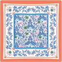 Blue Floral Chinoiserie Mahjong Mat 31.5" x 31.5", Traditional Chinese Pagoda Non-Slip Noise Reduction Mahjong Table Cover Accessories for Dominoes Poker Card Board and Tile Games Gifts