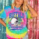 IZYJOY Football Shirt for Women Tie Dye Football Team Fans T-Shirt Vintage Game Day Tee Sports Short Sleeve Top (Small, Pink Yellow-100)