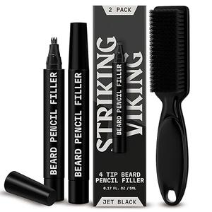 Striking Viking 2 Pack Beard Pencil Filler for Men with 4 Tips - Waterproof Formula Facial Hair Filling Kit with Brush Beard Filler Pen Kit - Dark Brown