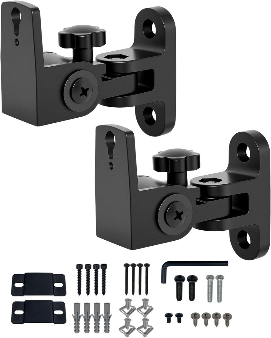 BS-218pro Universal Speaker Wall Mount for Small Speakers , Vertical 120°, Horizontal 180°Adjustment, Hold up to 30lbs, Compatible with Bose, JBL, KEF, Klipsch, Sony & Others(2 Packs Black)