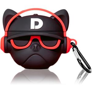 2 x Cute Case Cover Compatible with AirPods 2nd & 1st with Carabiner Keychain Hook,Funny Unique 3D Soft Silicone Shockproof Protective Skin Case Cover for Airpod 1st 2nd Case-Red Bulldog