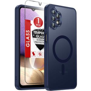 LeYi Compatible for Samsung Galaxy A32-5G Phone Case: Samsung A32 5G Case [Magnet Fit] with Screen Protector, Sleek Minimalist Matte Translucent Cell Phone A 32 Cover for Girl and Boy, Blue