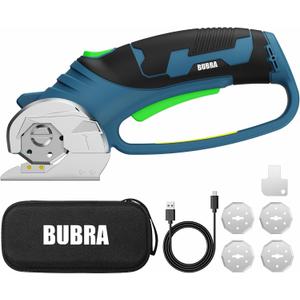 BUBRA Cordless Electric Scissors for Cardboard, Fabric & Carpet, 4V Cardboard Cutter, Rechargeable Electric Box Cutter Cuts up to 1/3", Includes 4 Blades and key,Safety Lock & LED Light