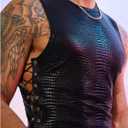 SHENHE Men's Y2k PU Leather Lace Up Tank Tops Mesh Sleeveless Punk Clubwear Cropped Vest (Black, S)