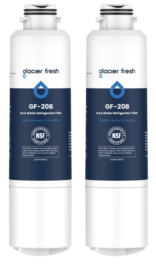 GLACIER FRESH DA29-00020B Refrigerator Water Filter Compatible with Samsung DA29-00020A/B, DA29-00020B-1, HAF-CIN/EXP, 46-9101, RF4267HARS For French Door Fridge Kitchen (2 PACK)