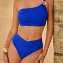 Palmipeta Women's High Waisted Full Coverage Bikini Sets High Cut One Shoulder Swimsuit Two Piece Bathing Suit 2026 Swimwear for Teens Ladies Royal Blue XL
