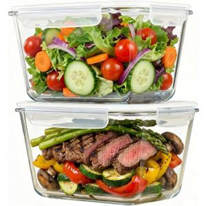 2 Pack Large Glass Storage Containers with Lids 85oz/10.5cup Big Airtight Glass Food Storage Containers for Rotisserie Chicken Watermelon Meal Prep, BPA Free, Freezer Dishwasher Oven Safe
