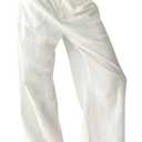Verdusa Women's Ultra Low Waist Straight Leg Pants Casual Loose Trousers with Pockets (White, L)