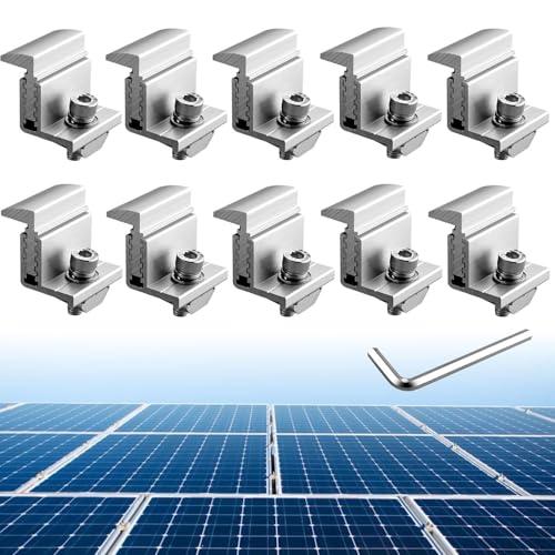 Anbte Solar Panel Mounting Brackets 30-50mm Adjustable, 10pcs Aluminum Solar Panel End Clamp Include 10*Screw M8 and 1*Wrench, Solar Mount Kit for Metal Roof, Tin Roof, Flat Roof, Sheet Roof, Silver