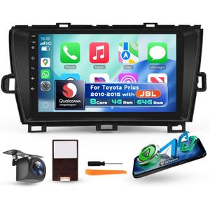 Qualcomm Octa-Core 4G+64G Car Radio Stereo for Toyota Prius 2010-2015(with JBL), Upriding 9-Inch 1280P QLED Touchscreen Radio with Wireless Carplay Android Auto DSP BT5.1 GPS 5GWifi SWC Backup Camera