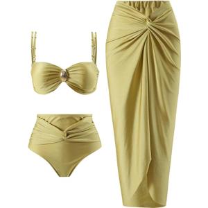 Women's One Piece Swimsuit with Cover up Set Beach Wrap Skirt Retro Bikini Set Two Piece Bathing Suit with Cover up (Medium, Gingeryellow)