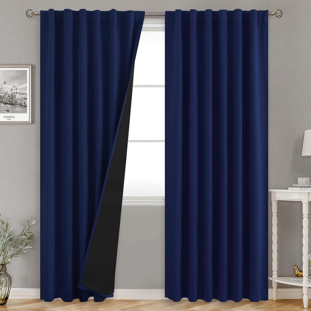 BGment Navy Blue 100% Blackout Curtains for Bedroom, 78 Inch Black Out Living Room Panels with Thermal Liner, Rod Pocket and Back Tab Double Layer Room Darkening Drapes, 2 Panels, Each 52 x 78 Inch