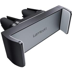 Lamicall Car Cell Phone Mount, Air Vent Clip Holder, Universal Stand Hands Free Cradle Compatible with Phone 12 Mini 11 Pro Xs Xs Max Xr X 8 7 6 6s Plus SE and Other 4.7-6.5'' Smartphones - Gray