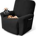 KEKUOU Recliner Chair Covers Lazy Boy Recliner Covers Stretch Couch Cover Slipcovers 1 Piece Furniture Protector with Elastic Bottom for Dog,Kids.(One Size, Black)